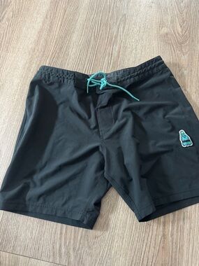 VISSLA Black Swim Trunks with Teal Drawstring